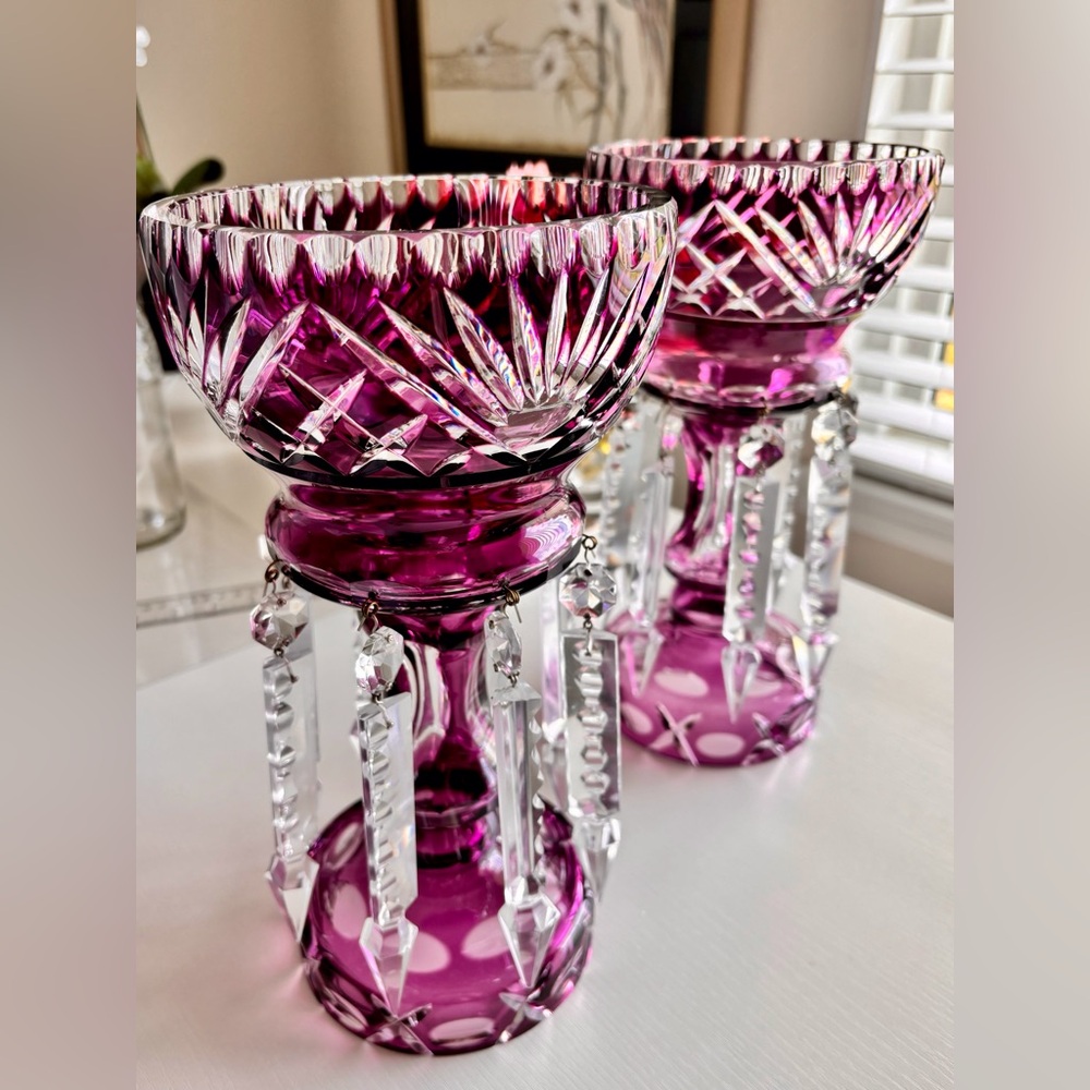 Pair of Vintage Purple Crystal Candelabras; Hand blown Czechoslovakia 1980’s